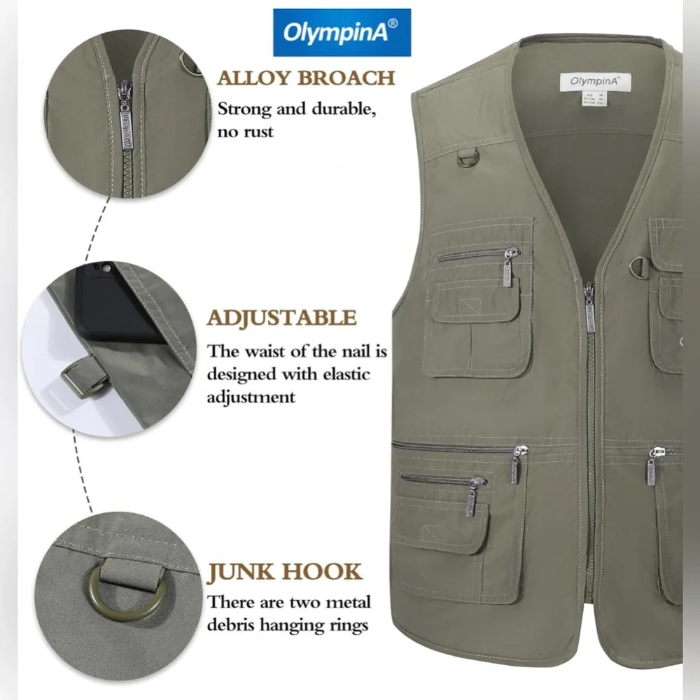 Olympina Men's Multiple Pockets Outdoor Fishing Travel Safari Vest Jacket